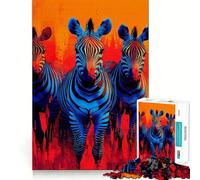 Rompecabezas de Tres cebras Azules y Rojas de 1000 Piezas para Adultos Juguete de lógica Fuerte Alivia la ansiedad Borde Transparente Regalo Ideal para Festivales 38x26cm