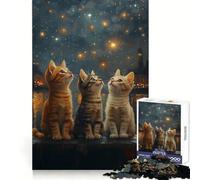 Rompecabezas de Tres Gatitos Mirando Las Estrellas, 1000 Piezas, para Adultos, Juguete Inteligente, Juego de Interior, Corte preciso, Bonito Regalo 38x26cm