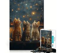 Rompecabezas de Tres Gatitos Mirando Las Estrellas, 1000 Piezas, para Adultos, Juguete Inteligente, Juego de Interior, Corte preciso, Bonito Regalo 38x26cm