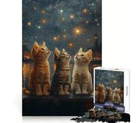 Rompecabezas de Tres Gatitos Mirando Las Estrellas, 1000 Piezas para Adultos, para estimular la Memoria, para Momentos de Calidez, para armar una Obra de Arte 38x52cm