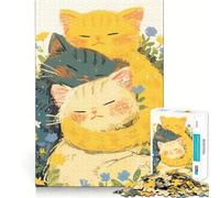 Rompecabezas de Tres Gatos acurrucados Entre Flores para Adolescentes, 1000 Piezas, Pure Logic Toy, Quiet Calm Clean Cut, decoración de Pared 38x52cm