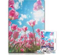 Rompecabezas de Tulipanes Rosados contra un Cielo Azul (1000 Piezas), Divertido Juego de Desarrollo cognitivo, Regalo de celebración Especial y reflexivo (38x52cm)