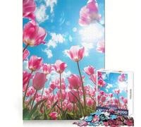 Rompecabezas de Tulipanes Rosas contra un Cielo Azul, 1000 Piezas, para Adolescentes, Juguete de lógica Mental, Escape Tranquilo, Arte de Bordes Finos, Coleccionable (50x75cm)