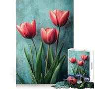 Rompecabezas de Tulipanes Rosas sobre Fondo Turquesa de 1000 Piezas para Adolescentes Juguete de lógica Mental Juego de Escape Relajante Arte de Bordes Finos Coleccionable (38x26cm)