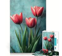 Rompecabezas de Tulipanes Rosas sobre Fondo Turquesa de 1000 Piezas para Adolescentes Juguete de lógica Mental Juego de Escape Relajante Arte de Bordes Finos Coleccionable (38x26cm)