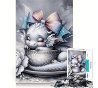 Rompecabezas de un Adorable bebé dragón durmiendo en una Taza de té para Adolescentes, 1000 Piezas, Juguete de lógica Fina, pasatiempo Tranquilo, Pieza de colección de Arte de Bordes limpios 50x75cm