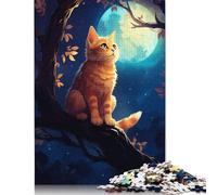 Rompecabezas de un Lindo Gato Mirando la Luna. Materiales amigables. Rompecabezas de cartón 100% Reciclado para niños y Adultos 1000 Piezas (75 x 50 cm).