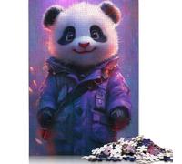 Rompecabezas de un Lindo Panda con Abrigo Morado, de cartón 100% Reciclado, Ideal para Mujeres y Hombres, Regalo para el Día del Padre, 1000 Piezas (26 x 38 cm)