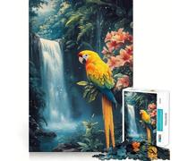 Rompecabezas de un Loro en un paraíso Tropical con Cascada para Adolescentes, 1000 Piezas, para estimular la Memoria, Relajante y Divertido (38x52cm)