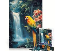 Rompecabezas de un Loro en un paraíso Tropical con Cascada para Adolescentes, 1000 Piezas, para estimular la Memoria, Relajante y Divertido (38x52cm)