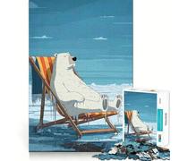 Rompecabezas de un Oso Polar relajándose en una Tumbona para Adolescentes, 1000 Piezas, Wise Think Toy Leisure Fun Clear Cut Wall Art Decor (38x26cm)
