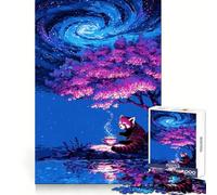 Rompecabezas de un Panda Rojo Tomando té bajo un Cielo galáctico para Adultos, 1000 Piezas, para Fortalecer la Memoria, Divertido Montaje de imágenes, artículo de Arte Coleccionable (38x52cm)