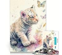 Rompecabezas de un pequeño Tigre Blanco de 1000 Piezas para Adultos Juguete para ejercitar la Mente Momento de Paz Arte Coleccionable de Corte nítido 38x26cm