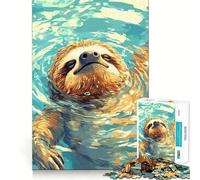 Rompecabezas de un Perezoso Nadando en Agua Azul para Adolescentes, 1000 Piezas, Actividad para ejercitar la Mente en casa, Bordes precisos, Regalo Festivo 50x75cm