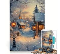 Rompecabezas de un Pueblo Invernal con Nevada para Adolescentes 1000 Piezas Mejora la Capacidad Mental Juego de tamaño Uniforme Piezas precisas diversión Familiar Nocturna (50x75cm)