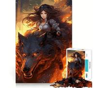 Rompecabezas de una Chica Anime Montando un Lobo,1000 Piezas,Divertido,para Aumentar la concentración,Cortado con láser para un Ajuste, Actividad para Compartir con Seres Queridos (38x52cm)
