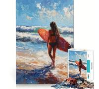 Rompecabezas de una Chica Surfista en la Playa para Adolescentes, 1000 Piezas, Juguete de lógica, diversión Relajante, Bordes Suaves, Regalo de cumpleaños 38x26cm