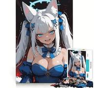 Rompecabezas de una Chica Zorro de Anime con Cabello Blanco Ojos Azules y Aureola para Adolescentes 1000 Piezas Divertido Juego de Memoria Superficie Lisa sin Rebabas de cumpleaños Juguete