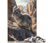 Rompecabezas de una Chinchilla sobre una Roca, difícil desafío, 100% cartón Reciclado, Ideal para Adultos y Adolescentes, 1000 Piezas (26 x 38 cm)
