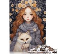 Rompecabezas de una Linda niña y un Zorro, difícil desafío, 100% cartón Reciclado, Ideal para Adultos, 1000 Piezas (38 x 26 cm)