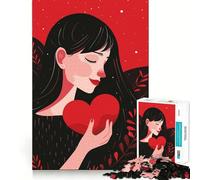 Rompecabezas de una Mujer sosteniendo un corazón para Adolescentes 1000 Piezas Juego Mental Divertido Conexión Limpia y fluida Una Forma Atractiva de Pasar el Tiempo Libre (38x52cm)