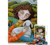 Rompecabezas de una Mujer sosteniendo un Cordero en un Paisaje para Adolescentes, 1000 Piezas, fácil de Recordar, Ideal para Actividades de Ocio, Corte Impecable, (38x26cm)