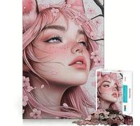 Rompecabezas de una niña de Pelo Rosa con Flores de Cerezo para Adolescentes, 1000 Piezas, Wise Think Toy, Gentle Leisure, Tight Cut, Santa Wish List (50x75cm)