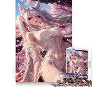 Rompecabezas de una niña Zorro Blanca Entre Flores de Cerezo para Adolescentes, 1000 Piezas, agudeza Mental, Calma, Ocio, Ajuste preciso, (50x75cm)