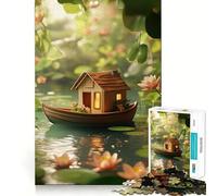 Rompecabezas de una pequeña casa Flotante en un Estanque para Adultos, 1000 Piezas, Juguete Inteligente, Juego Relajante, Arte de Corte preciso, Coleccionable 50x75cm
