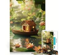 Rompecabezas de una pequeña casa Flotante en un Estanque para Adultos, 1000 Piezas, para Mejorar la Memoria, el Tiempo Libre, Bordes precisos, Regalo para Festivales 38x52cm