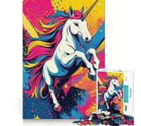 Rompecabezas de Unicornio arcoíris Estilo Pop Art de 1000 Piezas para Adolescentes Fortalece la Memoria, Calma, relaja, Bordes Suaves Regalo increíble (38x26cm)