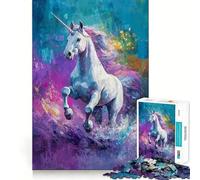 Rompecabezas de Unicornio Blanco Corriendo de 1000 Piezas para Adultos Juego Divertido y fácil de armar Ideal para divertirse en Familia Actividad Nocturna (38x52cm)