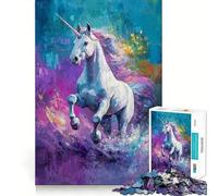 Rompecabezas de Unicornio Blanco Corriendo para Adultos 1000 Piezas Juego para estimular la Mente tamaño Uniforme Piezas precisas Ideal para Viajar ejercitar la Mente (50x75cm)