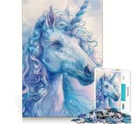 Rompecabezas de Unicornio Blanco y Azul para Adultos 1000 Piezas Desarrolla la Memoria y es Divertido Corte de Alta precisión Fácil de Aprender Disfrute en Familia (38x26cm)