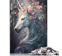 Rompecabezas de Unicornio con Flores, diversión Familiar, cartón 100% Reciclado, para niños y Adultos a Partir de 12 años, 1000 Piezas (75 x 50 cm)