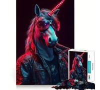 Rompecabezas de Unicornio Cyberpunk neón para Adolescentes, 1000 Piezas, Juguete Mental, diversión, Corte Premium, Regalo Original (38x52cm)