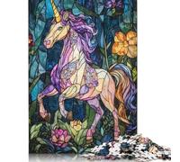 Rompecabezas de Unicornio de vitral Premium, 100% Papel Reciclado, Rectangular, para Adultos y Adolescentes, 1000 Piezas (75 x 50 cm)