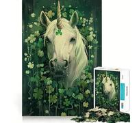 Rompecabezas de Unicornio para el Día de San Patricio,1000 Piezas,Juguete de construcción Focus,Ajuste Huecos,Actividad gratificante para días lluviosos (50x75cm)