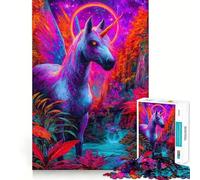 Rompecabezas de Unicornio psicodélico en un Bosque Vibrante para Adultos, 1000 Piezas, fortalece la Memoria, pasatiempo para el hogar, Bordes limpios, Regalo Elegante (38x52cm)