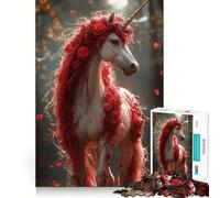 Rompecabezas de Unicornio Rosa roja de 1000 Piezas para Adolescentes, Juguete de lógica Pura, Suave y Relajante, Corte Limpio, Pieza de Arte Fino (38x26cm)