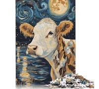 Rompecabezas de Vaca bajo una Noche Estrellada, 100% cartón Reciclado, Rectangular, para Adultos y niños, 1000 Piezas (75 x 50 cm)