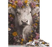 Rompecabezas de Vaca con Flores, Juguete de relajación, Rompecabezas Rectangular de Papel para niño o niña, Regalo del Día del Padre, 1000 Piezas (26 x 38 cm)