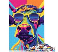Rompecabezas de Vaca con Gafas de Sol, decoración única para el hogar, cartón 100% Reciclado, Día del Niño, 1000 Piezas (75 x 50 cm)