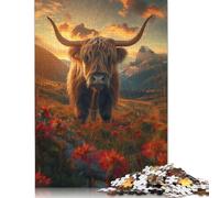 Rompecabezas de Vaca de Las Tierras Altas al Atardecer, Juguete de descompresión, 100% cartón Reciclado, Ideal para Adultos y Adolescentes, Regalo para el Día del Padre, 1000 Piezas (26 x 38 cm)