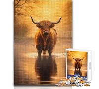 Rompecabezas de Vaca de Las Tierras Altas en el Agua para Adolescentes, 1000 Piezas, Solución de Problemas, Educación Divertida, Maravillosa Opción de Regalo Considerada, Tamaño 38x26cm