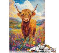 Rompecabezas de Vaca de Las Tierras Altas en un Prado, de Papel 100% Reciclado, Rectangular, para Adultos y Adolescentes, 1000 Piezas (26 x 38 cm)