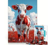 Rompecabezas de Vaca roja y Blanca en el Campo para Adolescentes, 1000 Piezas, estimula la Memoria, Suave, Relajante, Corte Liso, Regalo Elegante (38x26cm)