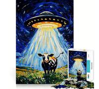 Rompecabezas de Vaca sorprendida UFO de 1000 Piezas para Adolescentes Mejora la Memoria, diversión Relajante, Bordes Afilados, 38x52cm