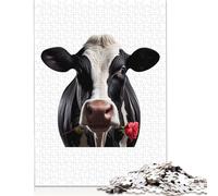 Rompecabezas de Vaca y Rosa roja, de Primera Calidad, 100% Reciclado, Rectangular, para Mujeres y Hombres, 1000 Piezas (75 x 50 cm)