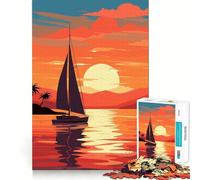 Rompecabezas de velero al Atardecer para Adultos, 1000 Piezas, ejercita la Mente, relaja la Mente, Pieza de colección de Arte de Borde preciso (38x26cm)
